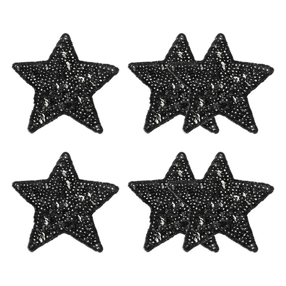 Uxcell Sequin Star Iron on Patches, 2.6"x2.6" Embroidered Sew Sequin Glitter Patch Appliques, 6 Pack Black