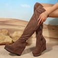 thumbnail image 6 of Bnwani Boots for Women Knee High Fashion Pile Zipper Thick Wedge Knee-High Versatile Casual Suede Boot Brown Size 9, 6 of 8