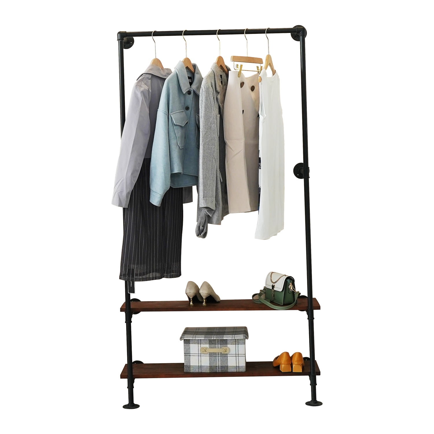 Industrial Pipe Clothing Rack Wall Mounted, Heavy Duty Closet Storage