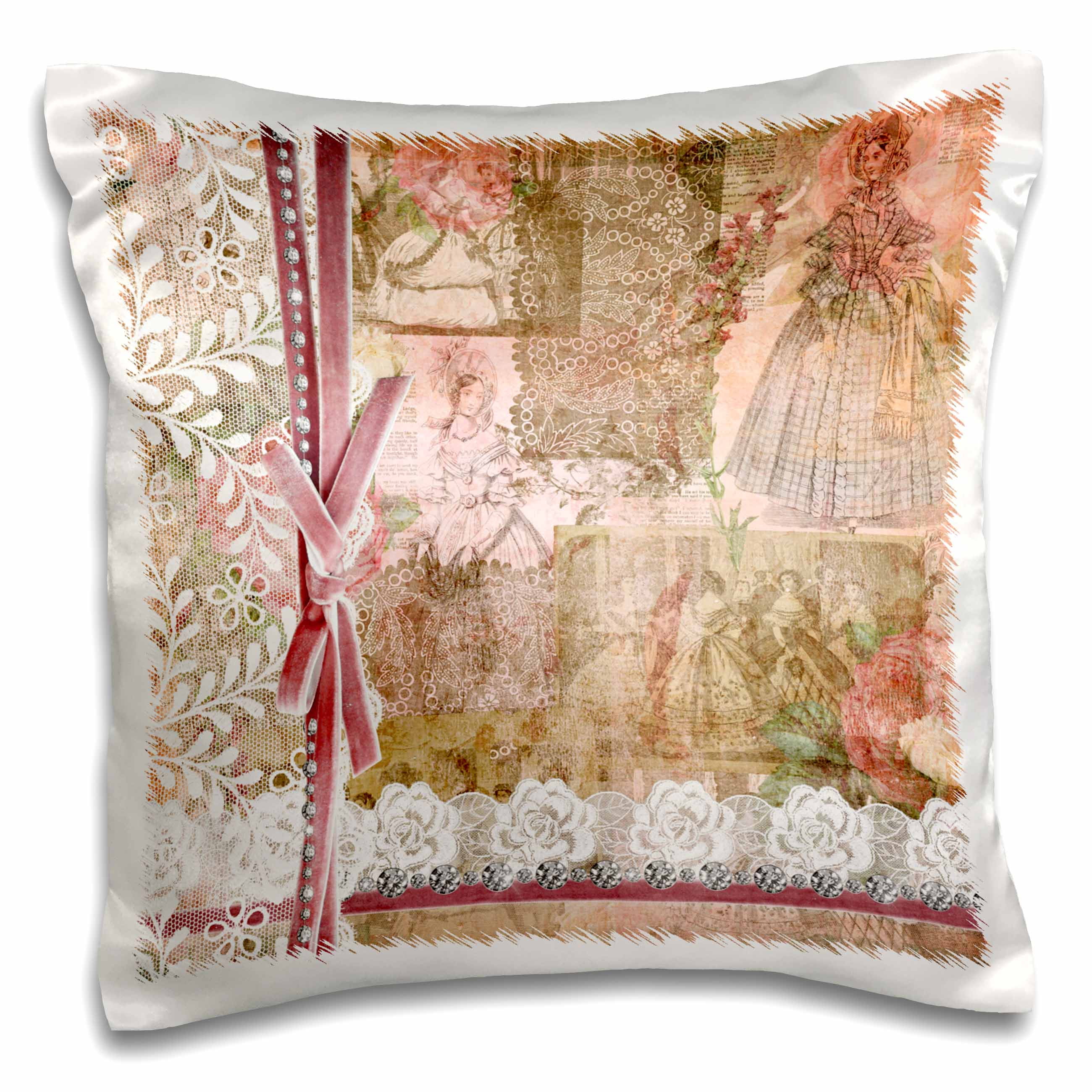 3dRose White Floral Lace With Silk Ribbon On Victorian Vintage Paper