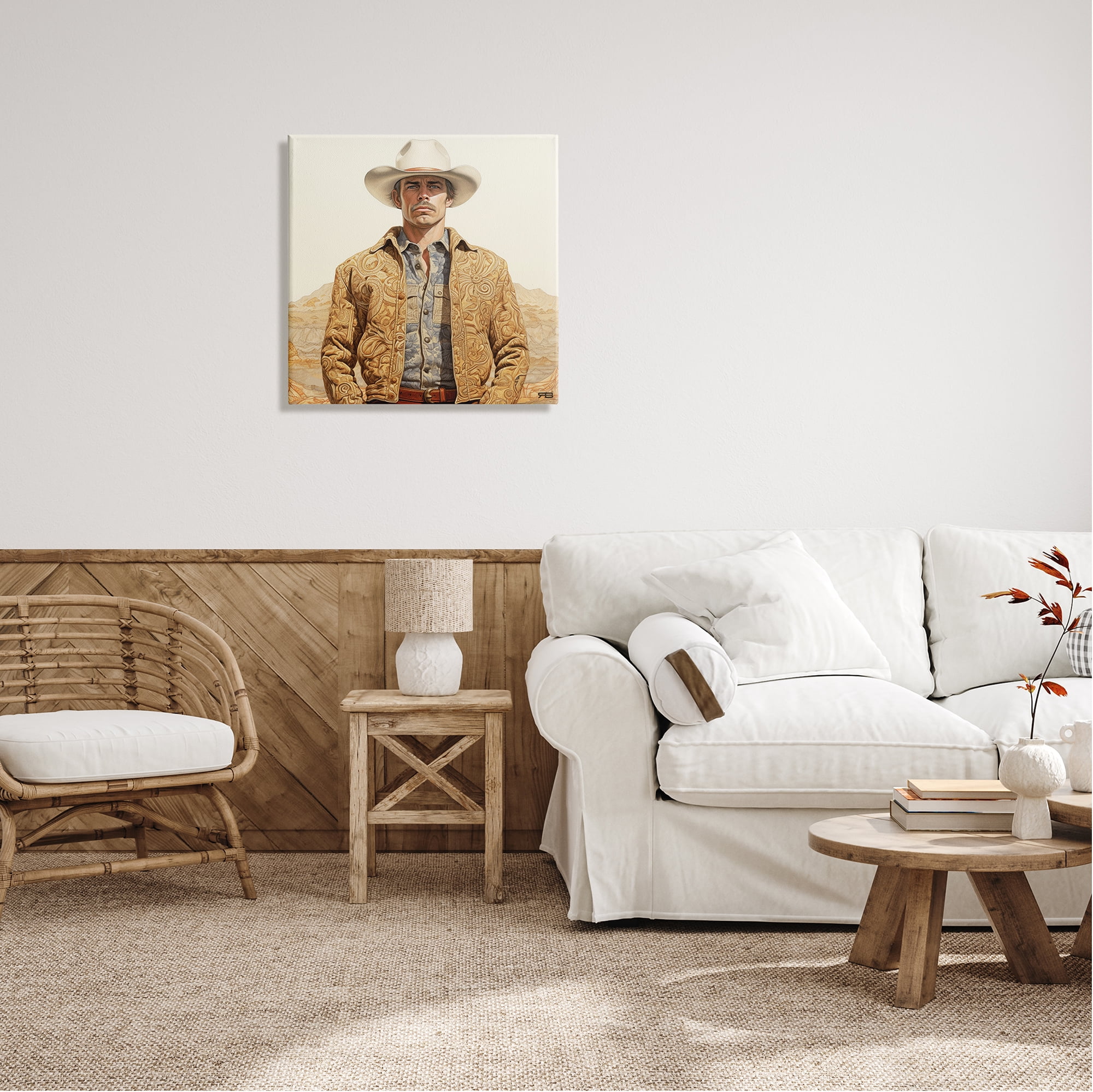 Stupell Industries Cowboy in Paisley Jacket Landscape Painting Gallery Wrapped Canvas Art Print Wall Art, 24 x 24
