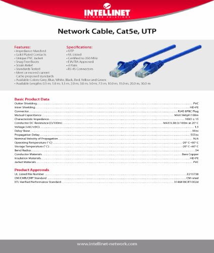 intellinet 338387 cat-5e utp patch cable 5ft black