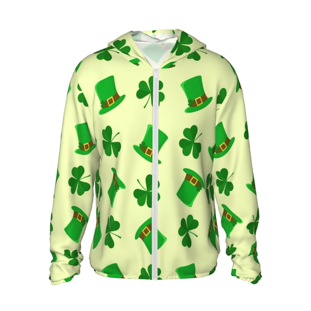 KLL Veste à Capuche Extérieure Protection Solaire UPF 50+ pour Hommes et Femmes Imprimé Saint-Patrick Manches Longues Pêche Randonnée Performance-TG