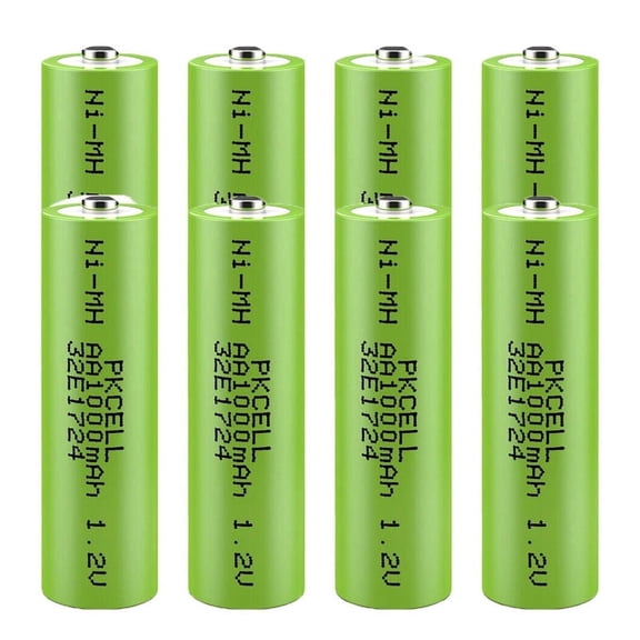 PKCELL AA Rechargeable Batteries, 1000mAh 1.2V NiMH Double A Battery for Garden Solar Light LED, Pack of 8