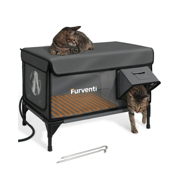 Furventi Heated Outdoor Cat House With Insulated Pad, One-Way Escape Door ,Eco-Friendly Winter cat House,Waterproof Shelter for Stray Cats