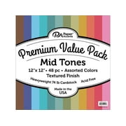 Premium Cdstk Pk 12x12 48pc Ast Textured MidTones