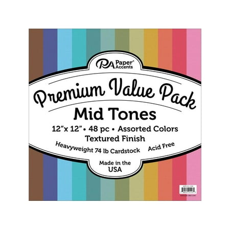 Premium Cdstk Pk 12x12 48pc Ast Textured MidTones