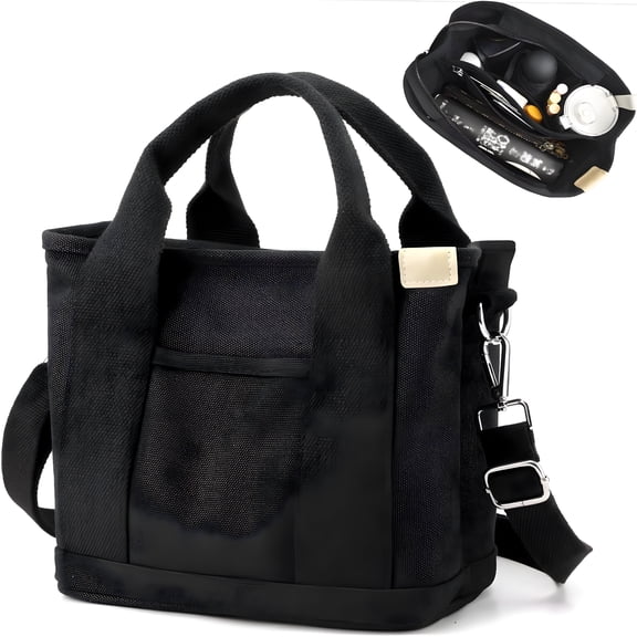 AOMRCOL Upgraded Small Canvas Tote Bag with Zippered Compartment Pocket for Women, Mini Cute Satchel Crossbody Handbag