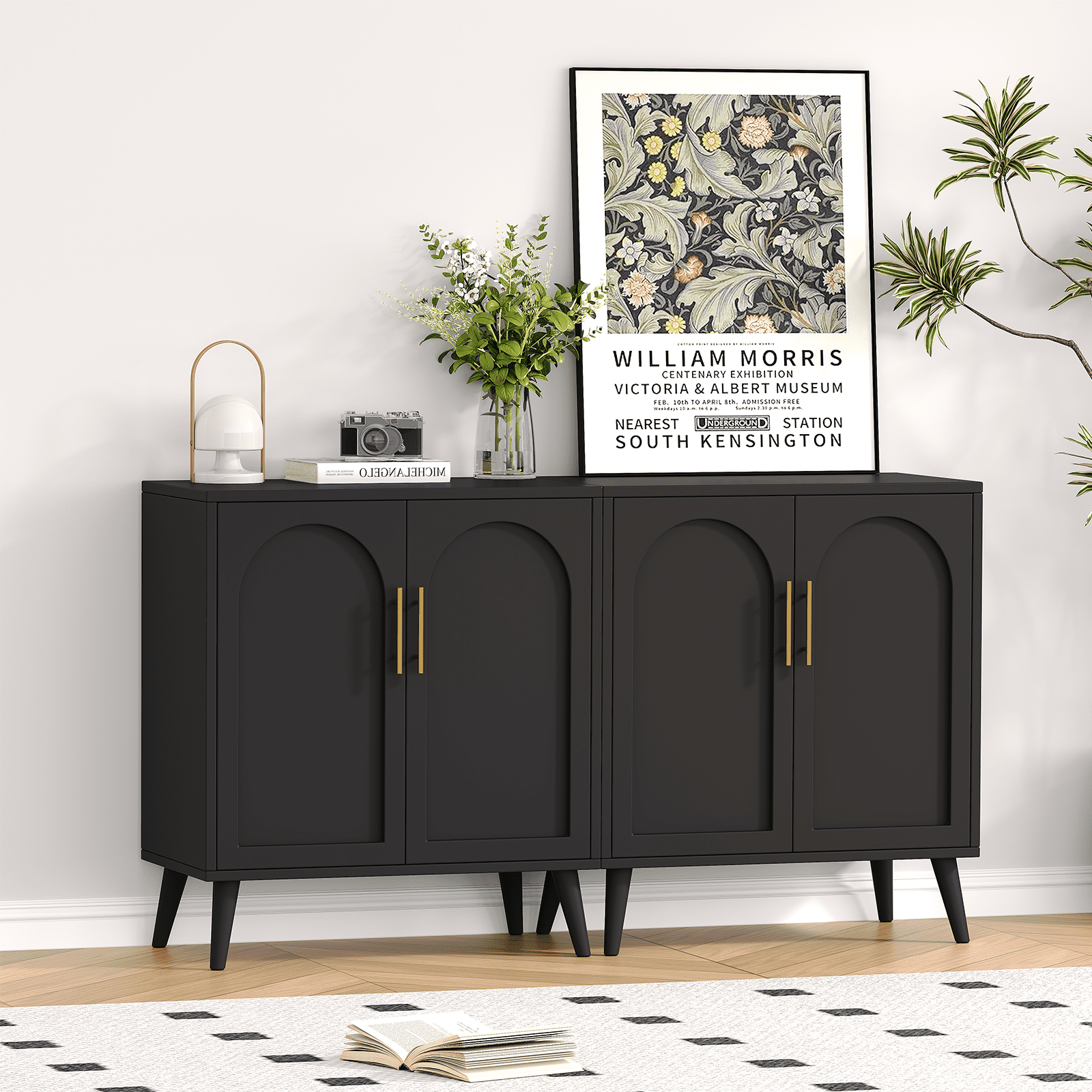 Rovaurx Set of 2 Storage Cabinet with 4 Doors, Accent Bathroom Floor Cabinet, Modern Sideboard Buffet Cabinet for Living Room, Entryway, Dining Room and Kitchen, Black