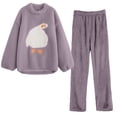 thumbnail image 3 of MEICHEN Pajamas for Women Set Winter Coral Fleece Pajama Set Thickened Flannel Warm Soft Cozy Loungewear Cute Crooked Goose Print Sleepwear Women's Sleepwear, 3 of 3