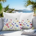 thumbnail image 4 of Purple Blue Pink Flower Outdoor Pillow Covers Pack of 2 Watercolor Bee Plant Wildflower Waterproof Throw Pillow Covers Decorative Cushion Cases for Patio Garden Tent Balcony Couch 16x16 inch, 4 of 8