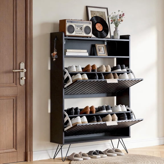 TerraOutfit home Black Slim Shoe Storage Cabinet, Entryway Shoe Organizer