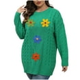 thumbnail image 2 of PiGOGI Women's Plus Size Beaded Sweater Coat Round Neck Long Sleeve Pullover for Winter Green XXL, 2 of 6