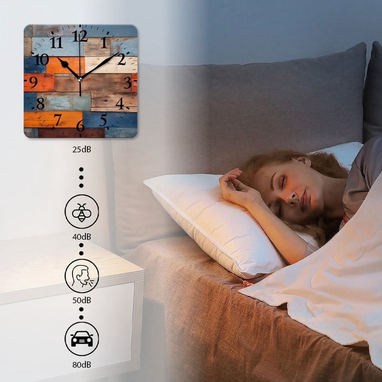 Square Wall Clock,Colorful Wooden Wall With Horizontal And Vertical Planks,Silent Non-Ticking Wall Clock Decor for Home Office Kitchen Living Room Bedroom(10inch)
