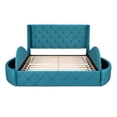 thumbnail image 3 of Queen Size Upholstered Platform Bed Frame with 1 Big Drawer and 2 Side Storage Stool, Support Legs, Wooden Slats Support Mattress Foundation, No Box Spring Needed, in Velvet(Blue), 3 of 8