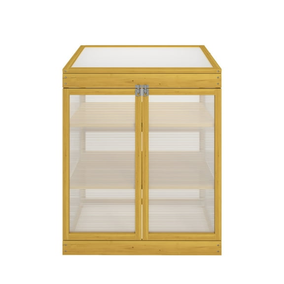 Greenhouse Wooden Cold Frame Greenhouse, Mini Greenhouse for Outdoor, Polycarbonate Garden Greenhouse Cabinet 2-Tier, Keep Plant Warm Enough