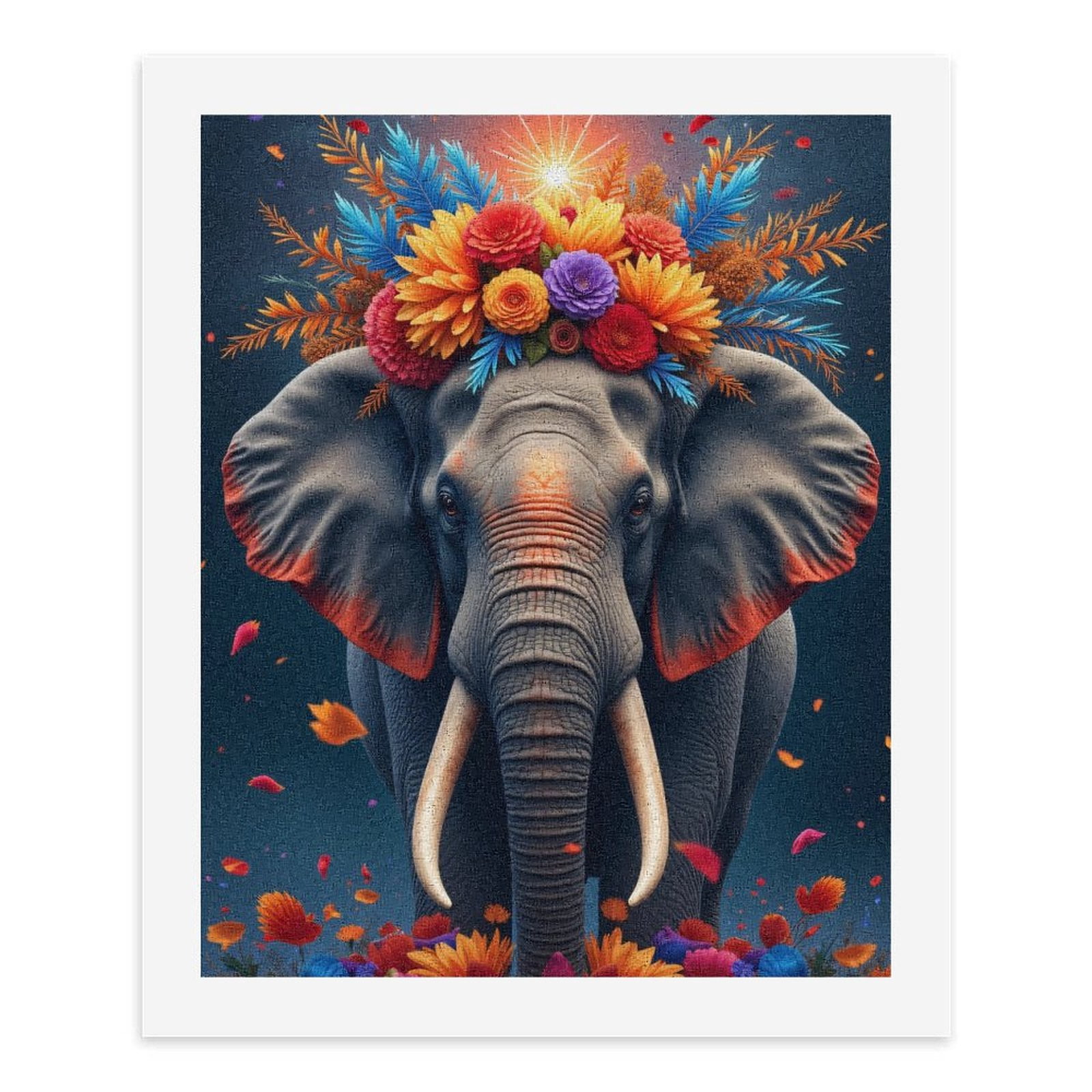 Paint By Numbers Kit for Adults Beginner - Elephant Floral Crown Art Fantasy DIY Canvas Painting Kits for Adults, Frameless Paint By Number for Adults for Home Wall Decor 16x20 Inch