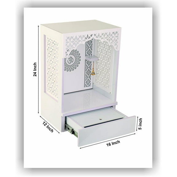 CT&M Enterprises Temples Customized Wooden White temple with LED Light for Home and Office Puja Mandir Wall Hanging & Table Top Pooja Ghar 24x16x12 Inches