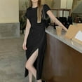 thumbnail image 5 of Taqqpue Women's Summer Dresses Short Sleeve Crewneck White Black Dress Split Casual Maxi Evening Party Cocktail Dresses, 5 of 6