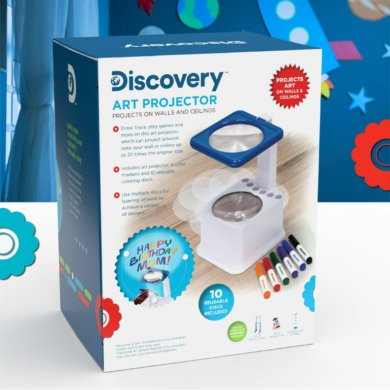 Discovery Kids Art Projector with Six Dry Erase Markers and 10 Reusable  Drawing Discs, White 
