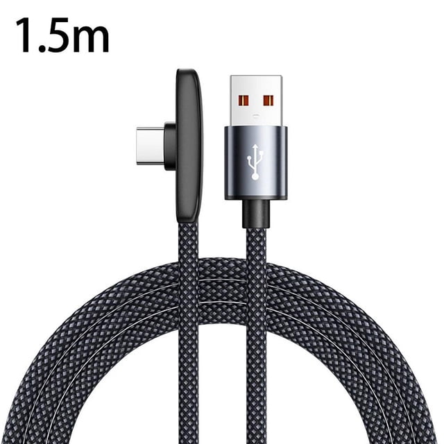 Lttoisl 100W Fast Charging USB-C Cable with 90-Degree Bendable Connector, Braided Nylon Mobile Game Charger Cord for USB-C Devices, 6.6ft, Black