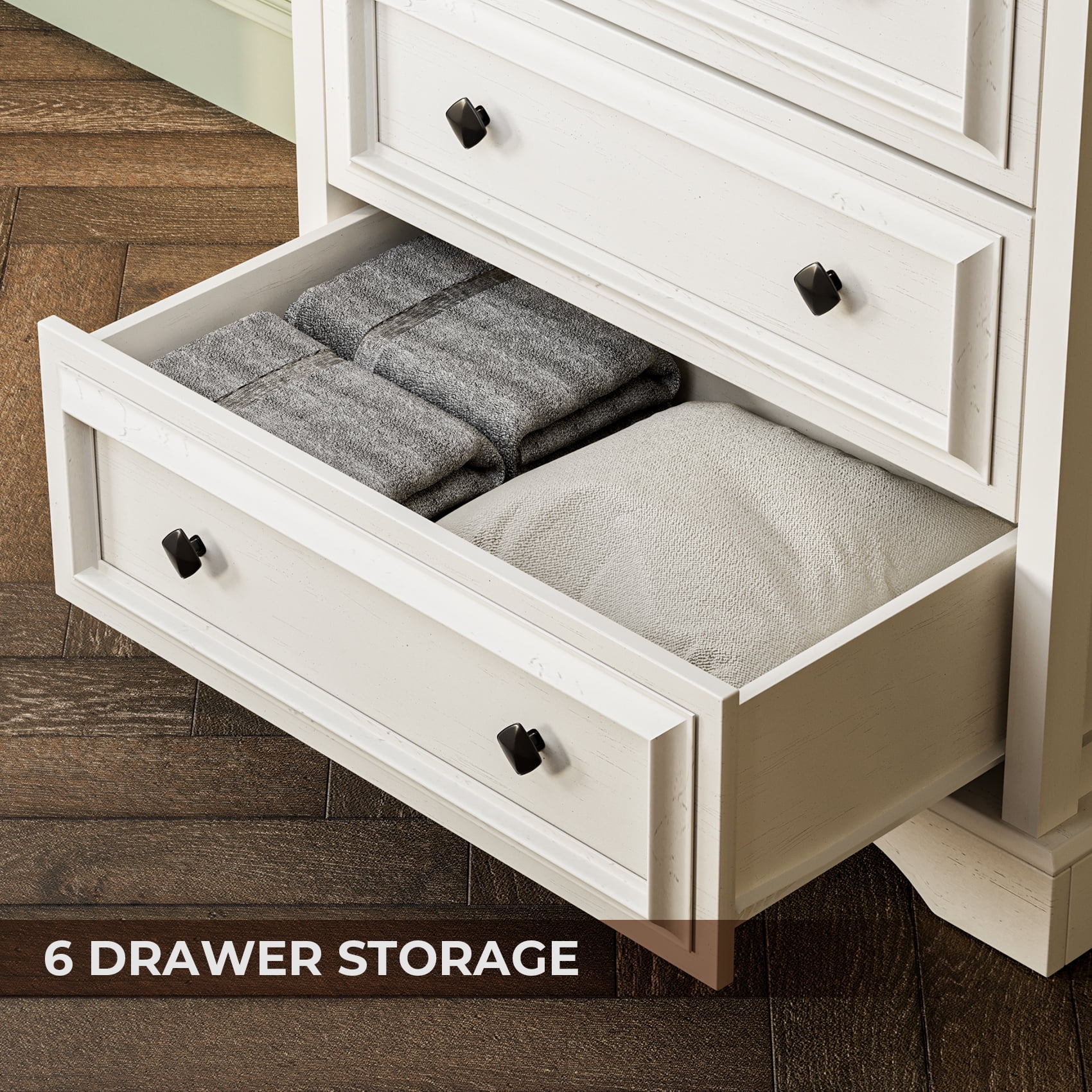 VVFLU Farmhouse 6 Drawer Dresser, Dressers Chest of Drawer for Bedroom Organizer Storage, 48 Inch Tall Dresser, Wood Dressers Storage Cabinet for Living Room, Entryway, Hallway,Walnut