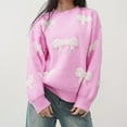 thumbnail image 2 of FRSASU Women's Sweaters Long Sleeve Round Neck Tops Bowknot Knit Casual Pullover Top Pink Free Size, 2 of 4