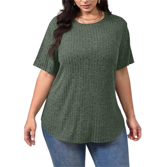 Maplenight Women's Plus Size Tunic Tops Crew Neck Short Sleeve Shirts Trendy Comfy Dressy Casual Business Blouses