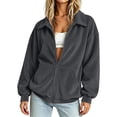 thumbnail image 2 of Thousandth Women's Corduroy Zip Up Jacket Casual Lapel Collar Full Zipper Long Sleeve Coat Loose Fit Fall Winter Daily Outer Coat, 2 of 9