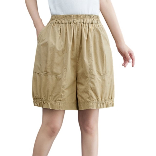 AherBiu Shorts Larges pour Femmes Amples en Coton Lin Été Légers avec Poches