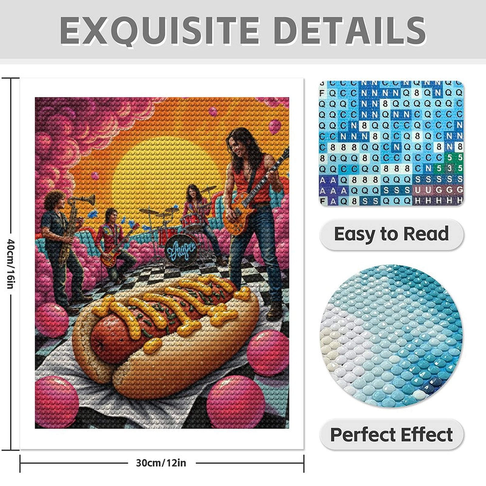 Diamond Art Kit for Adults, Rock Band Surreal Hotdog Reverie Diamond Painting for Adults Beginners, 5D DIY Diamond Art Painting Kits, Colorful Diamond Painting Craft for Home Decor 12x16