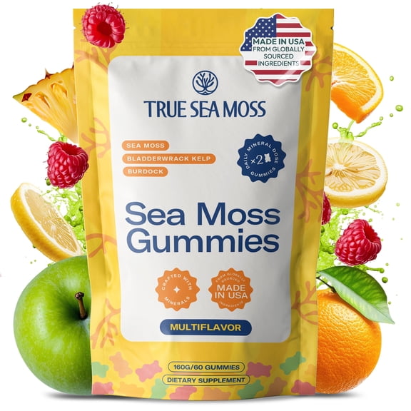 TrueSeaMoss Sea Moss Gummies – Immune Support, Energy Boost, Skin & Hair Health, Detox with Magnesium, Burdock Root & Bladderwrack – 60 Multiflavor Gummies
