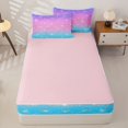 thumbnail image 4 of Erosebridal Geometric Lattice Pattern Zipper Queen Comforter Set with Fitted Sheet and 2 Pillowcases,Sparkling Outline Print Zipper Bedding Set,Purple Blue Pink,Pink Reversible, 4 of 6