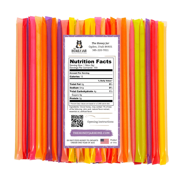 The Honey Jar - Assorted Variety Pack Honey Sticks - 100 Count Package