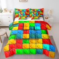 thumbnail image 1 of YST Building Blocks 7 Pcs Comforter Set twin, Colorful Toy Bedding for Teens, 3D Rainbow Construction Brick Sheet Set Bed in A Bag Funny Patchwork Geometric Rectangle Duvet Insert, 1 of 5