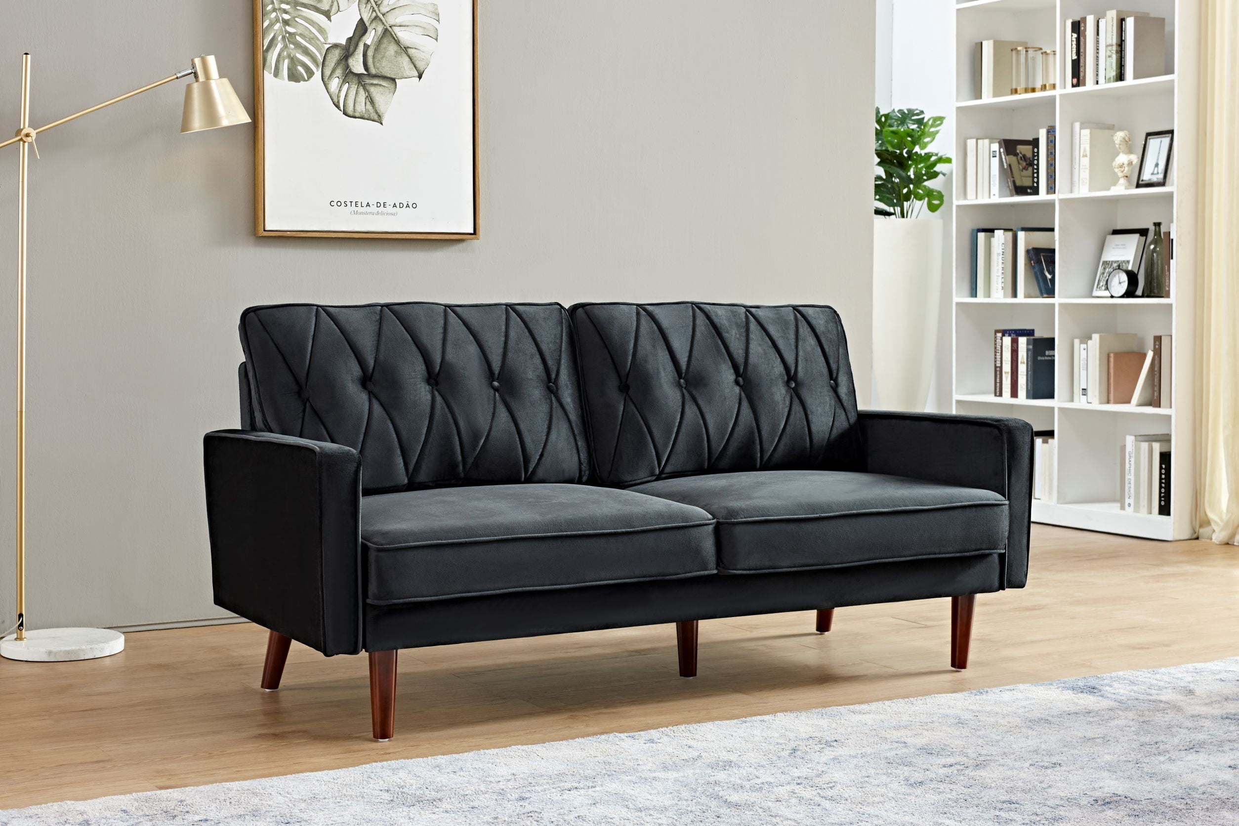 Us pride furniture Feemster 69.3'' Velvet Square Arm Sofa,Black