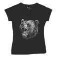 thumbnail image 5 of Roaring Grizzly Bear Women's V-Neck T-shirt Wild Animal Fierce Black and White Nature Wildlife Forest Predator Beast Tee, 5 of 7