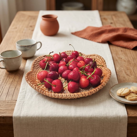 Yangxin Round Rattan Serving Tray Container Food Organizer Display Wicker Tray for Kitchen