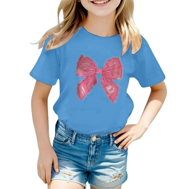 Chemises pour Filles Col Rond Imprimé Chemise à Manches Courtes Mignonne pour Filles Adolescentes T-Shirts pour Filles 3-4 Ans Mode Filles