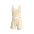thumbnail image 6 of Women Fuzzy 3 Piece Pajamas Solid Color Cozy Fleece Hooded Cardigan Sleeveless Crop Tops and Shorts Warm Pajama Set (Beige L), 6 of 6