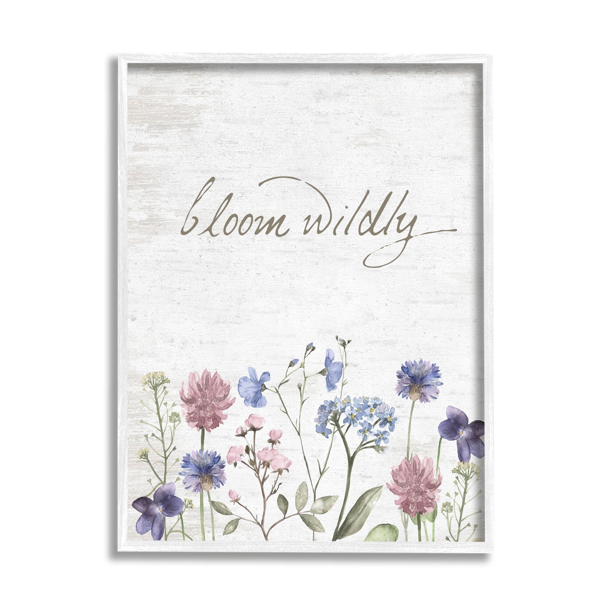 Stupell Industries Bloom Wildly Flower Blossoms Botanicals Rustic Design Graphic Art White Framed Art Print Wall Art, Design by Lettered and Lined
