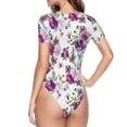 thumbnail image 4 of Daiia Rose Flowers print Women's Crew Neck Short Sleeve Bodysuit Fashion Tops Fit Casual Basic Extender Bodysuit-Small, 4 of 9