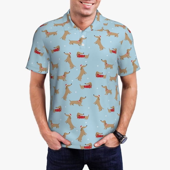 Logiee Dachshund Dog Print Mens Polo Shirts,Mens Golf Polo Shirts,Short Sleeve Casual Polo Shirts for Men,Summer Fashion Beach Shirts-Small