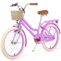 Girls Bike with Basket for Kids 7-10, 20" Kids' Bicycles Leather Saddle & Safety Bell, Purple