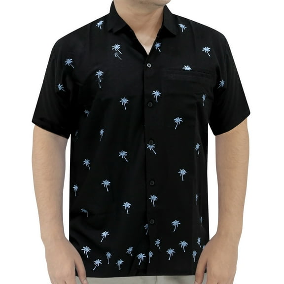 HAPPY BAY Men's Beach Cruise Holidays Shirts Casual Button Down Shirts For Men Summer Vacation Aloha Tops Hawaiian Shirt XS Black_W829