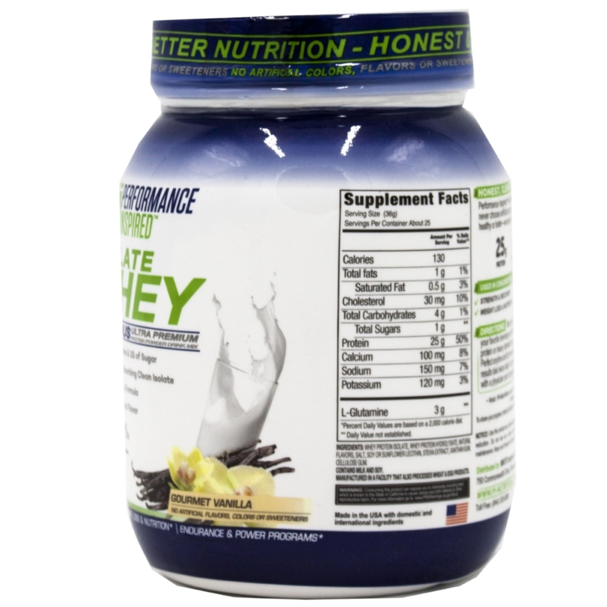 Performance Inspired Nutrition - Isolate Whey Protein Powder - Fast Absorbing & Clean - L-Glutamine - BCAAs - Gourmet Vanilla - 2 lbs