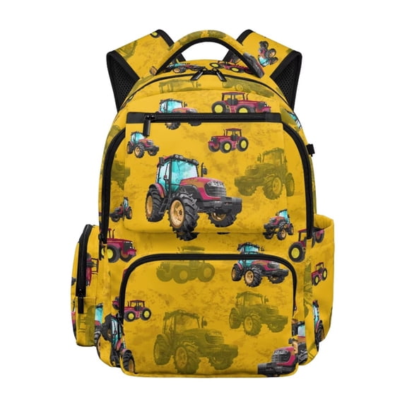 Jeiento Tractor 17 Inch Backpack for Girls Yellow Lightweight School Bag for Elementary Ages 9-12, Breathable 600D & Multi-Pockets Personalized