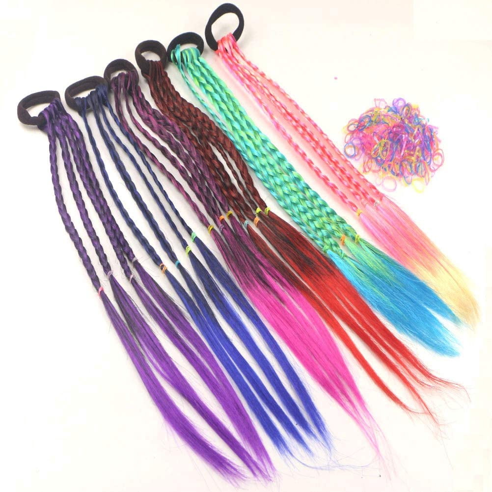 Girl Hair Extension Accessories-Rubber Band Elastic Band Hairstyle Ponytail Braid Beauty Hair Band Twist Colorful Wig Braid Head Rope Girl Dress Beautification Hair Accessories (Multicolor - 6Pcs)