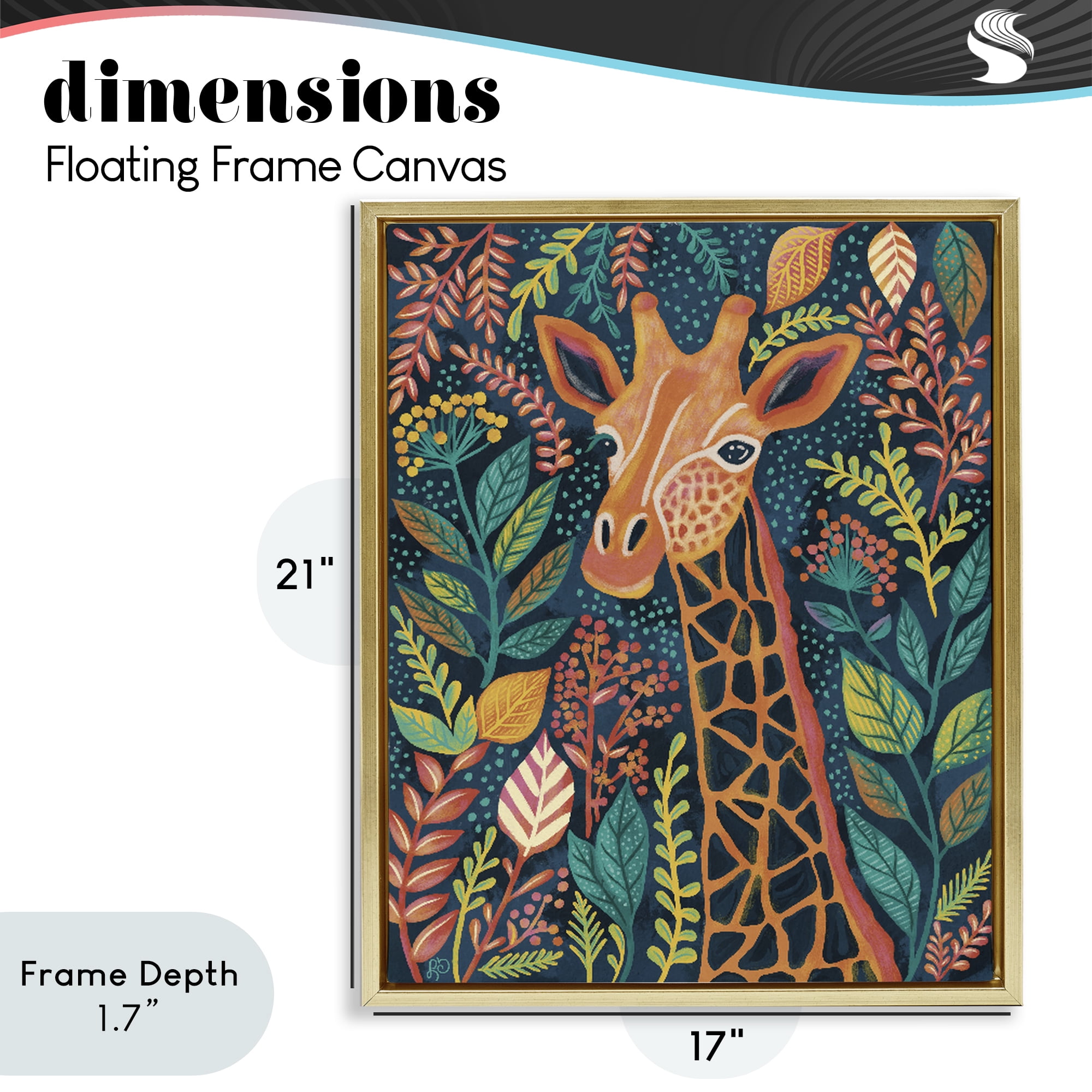 Stupell Industries Exotic Leaf Pattern Giraffe Gold Framed Floater Canvas Wall Art, design by Lisa R Dumm