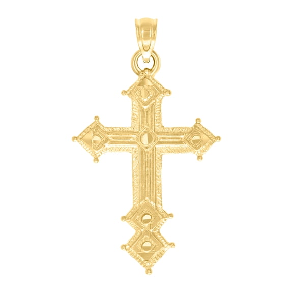 10k Yellow Gold Mens Women Textured Cross Religious Charm Pendant 35.4x20.10mm Wide Necklace for Men